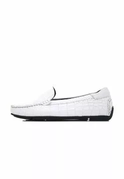 BONIA White Mina Croco-Embossed Loafers -Cheap Bonia Store bonia 0091 1275716 4