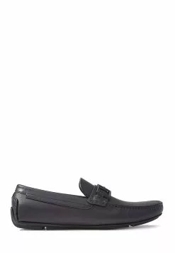 BONIA Dark Blue Lorenzo Monogram Buckle Loafers