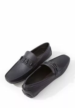 BONIA Dark Blue Lorenzo Monogram Buckle Loafers -Cheap Bonia Store bonia 0680 6575116 3