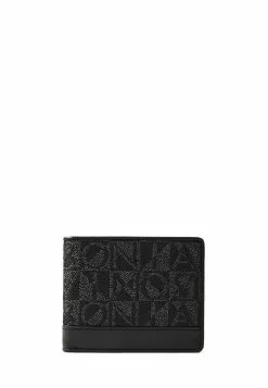 BONIA Black Nathan Monogram Flap-Up Cards Wallet